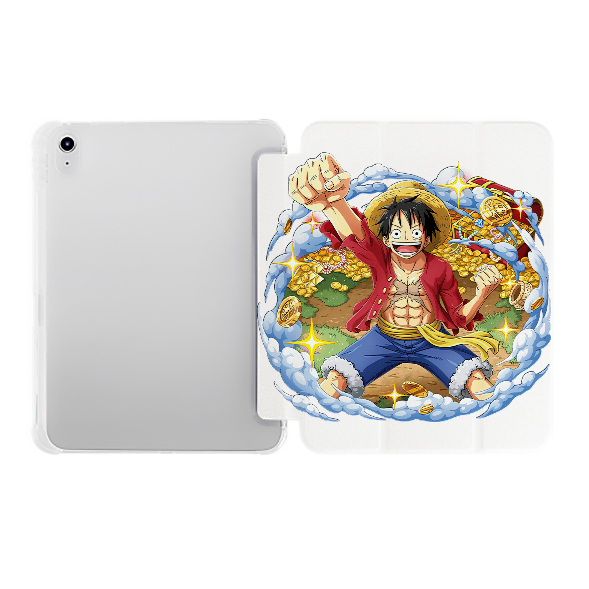 （画像用） ワンピース モンキー・D・ルフィ ONE PIECE Monkey D. Luffy IPad ケース ペン収納付き 三つ折りスタンド PUレザー×シリコン 対応機種9.5/10.5/10.9インチ